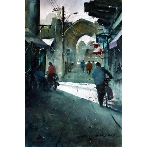 Javid Tabatabaei, Old Bazar in Isfahan, 14 x 21 Inch, Watercolour on Paper, Cityscape Painting, AC-JTT-001